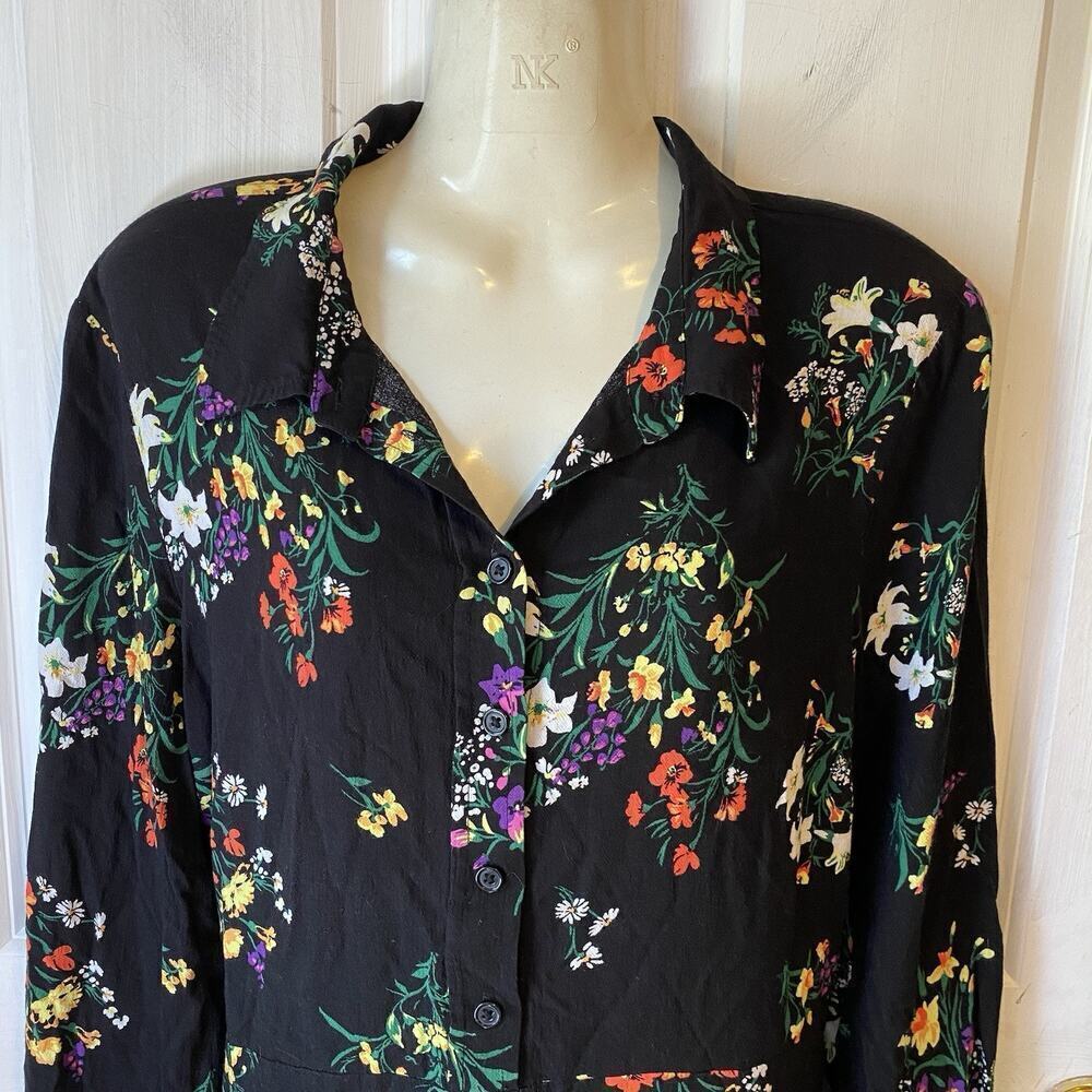 Highline Women XL Floral Mini Shirt Dress Cottagecore Preppy Beach Travel Casual - Picture 7 of 10